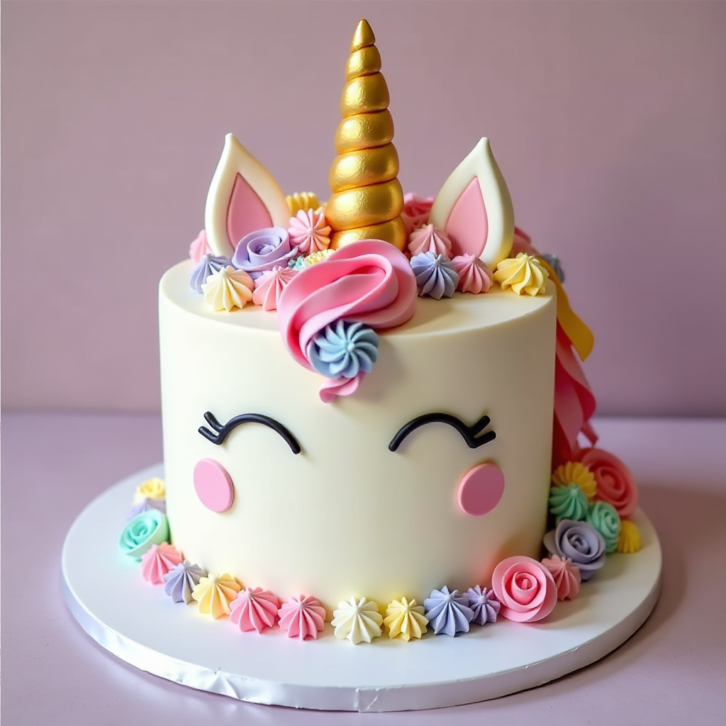 Decorating a cake with vibrant unicorn-themed frosting